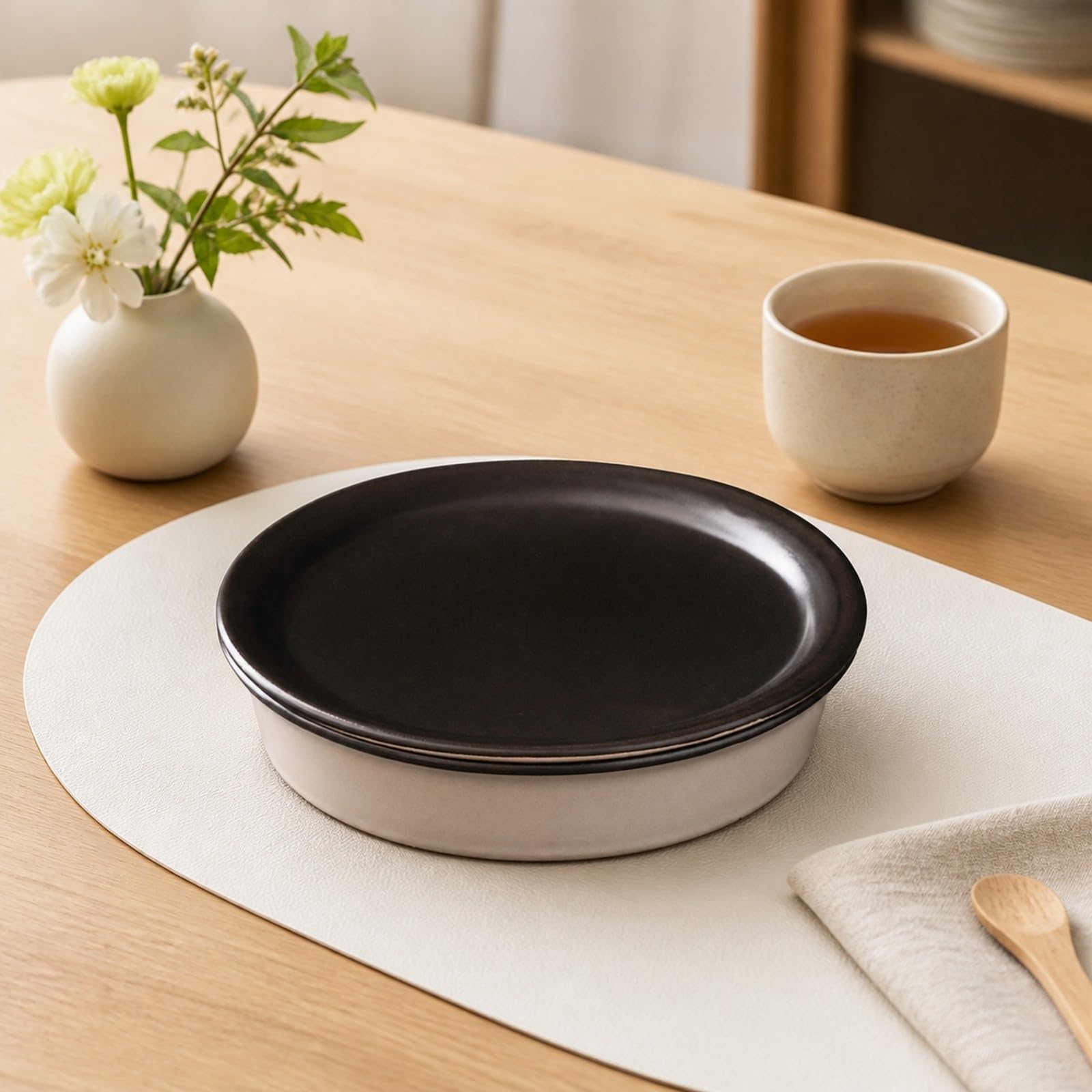 kowaku Pirofila Rotonda Bassa Resistente Alte Temperature Pirofila con Bordo Rialzato Superficie Opaca Teglia da in Ceramica per Domestica, L