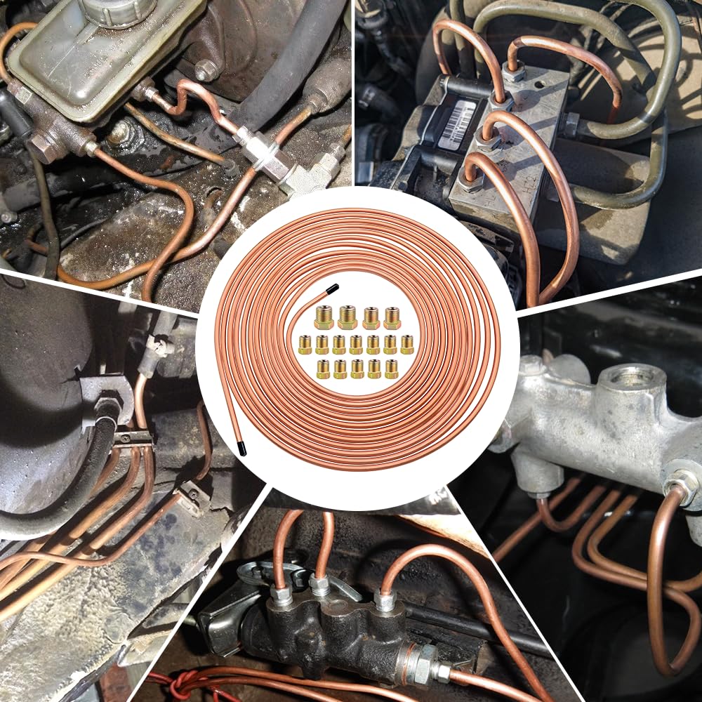 7,62m Tubo di Freno in Rame, Ø3/16" (4,75mm) con 16 Connessioni Linea del Freno in Acciaio Condotti Freni In Rame Kit di Linee Freno Generale Bobina Di Ricambio per Automobile