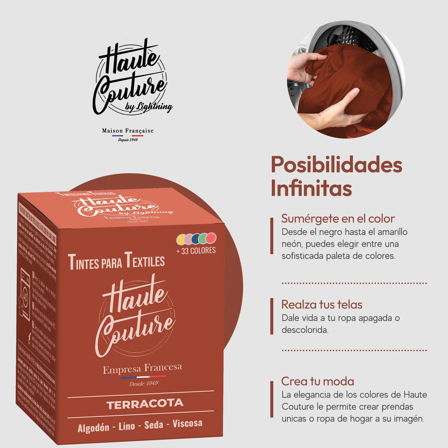 Haute Couture - Tinte para Ropa y Textil Terracota - 3x350g - Tinte Textil Todo en uno - Listo Para Teñir Ropa y Tejidos