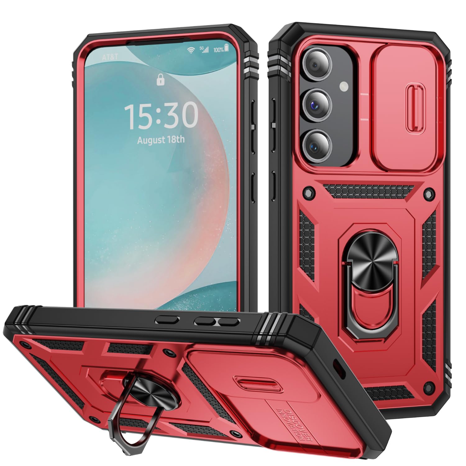 Ylzhe for Phone Case Samsung S24 FE, with Slide Camera Cover and Rotated Ring Stable Kickstand for Galaxy S 24 FE Phone Case, Heavy Duty Shockproof