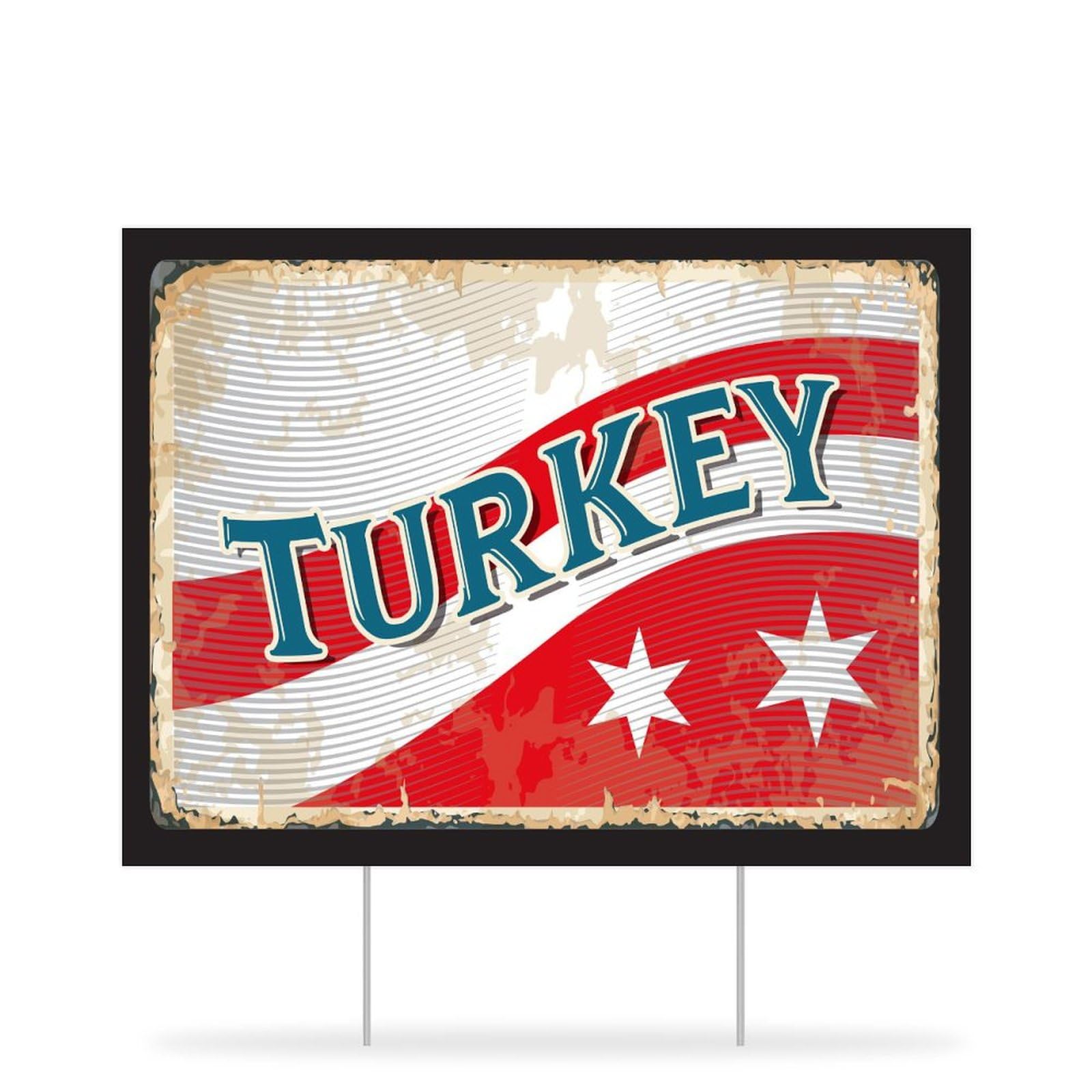 Turkey Flag Yard Sign with H-Stakes 18x24 Inch Double Sided Corrugated Plastic Outdoor Sign Turkey Yard Signs for Road Street Countryside Lawn Decor