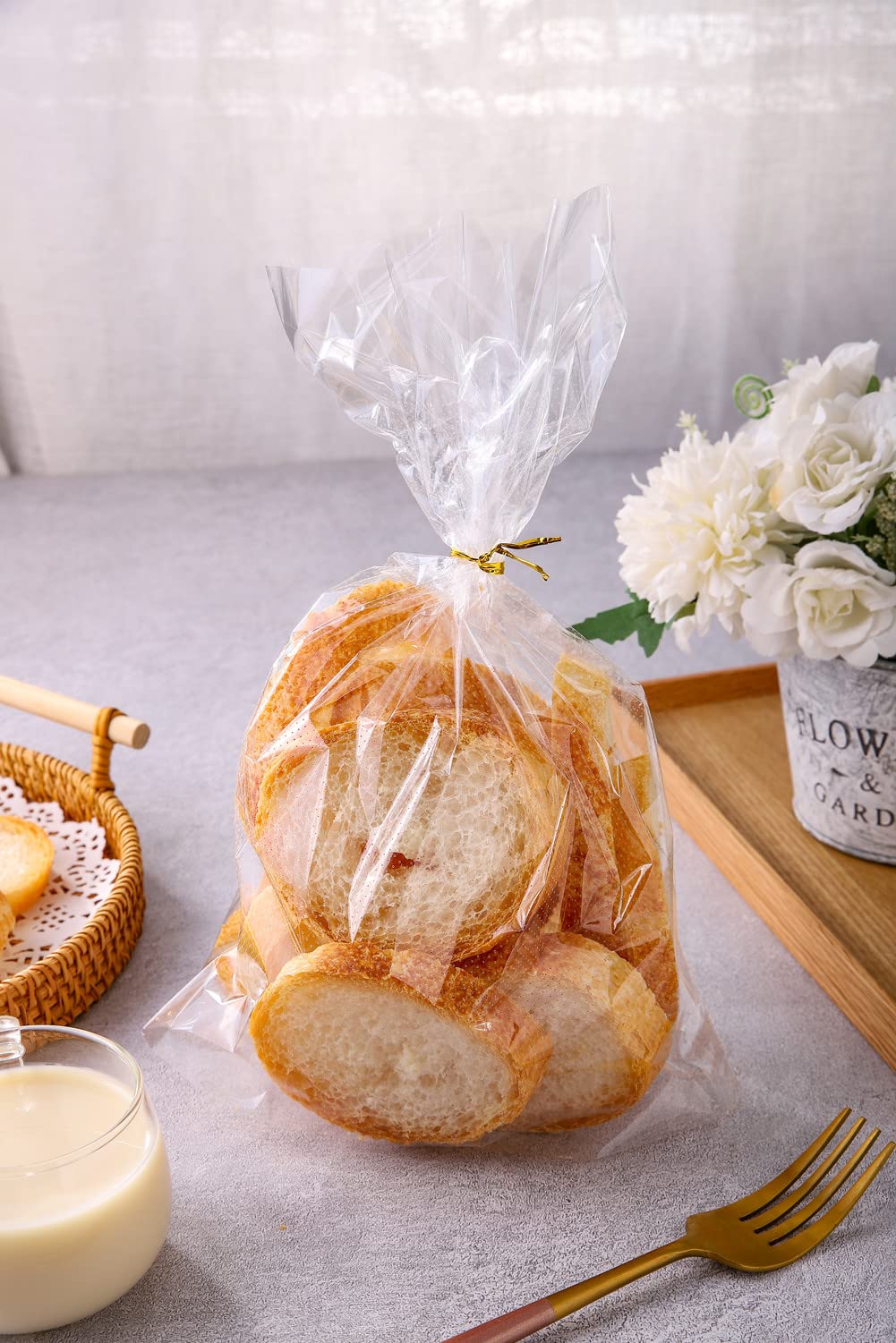 Lesibag - Sacchetti per il pane in plastica con laccetti, 100 confezioni di sacchetti trasparenti per pane fatti in casa, mini pagnotta/ciambella/muffin/bagel - 45,7 x 20,3 x 7,6 cm (blu