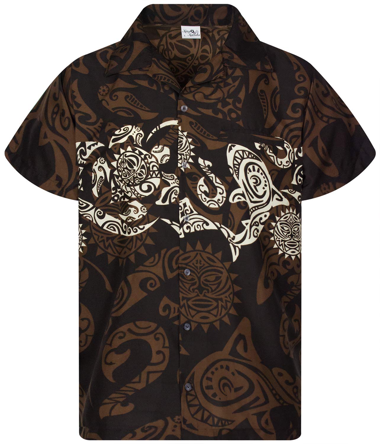 King Kameha Camisa-Hawaiana Hombre Manga-Corta Bolsillo-con-Hendidura Elegante Funky Maori Tribal Mahalo Unisexo