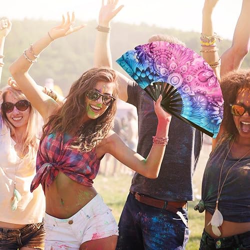Miniatura 9 de OMyTea Pride Rainbow Fan - Ventilador de mano plegable grande para hombres y mujeres, para EDM, festival de música, club, evento, fiesta, baile,
