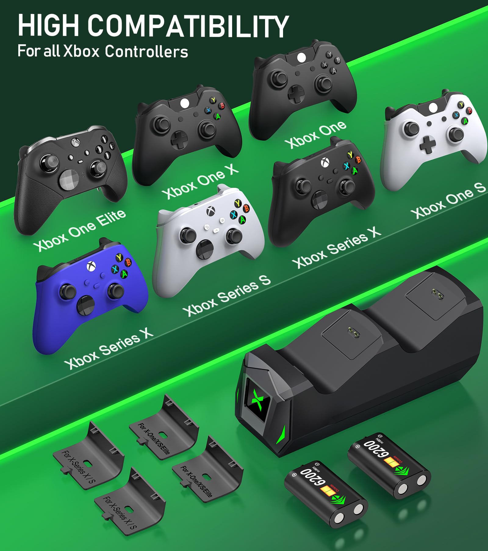 Upgraded Controller Charger Station with 2x6200mWh Rechargeable Battery Packs for Xbox One/Series X|S, Dual Charging Dock for Xbox One Battery Pack (Controller not Included) - Xbox One - Very Good - Used Controller - Image 7