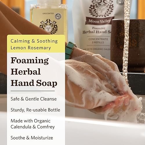 Miniatura 8 de Moon Valley - Bolsa de repuesto para jabón de manos espumoso, paquete de tres unidades, limón y romero, menta lavanda, jabón de pomelo, vegano y sin