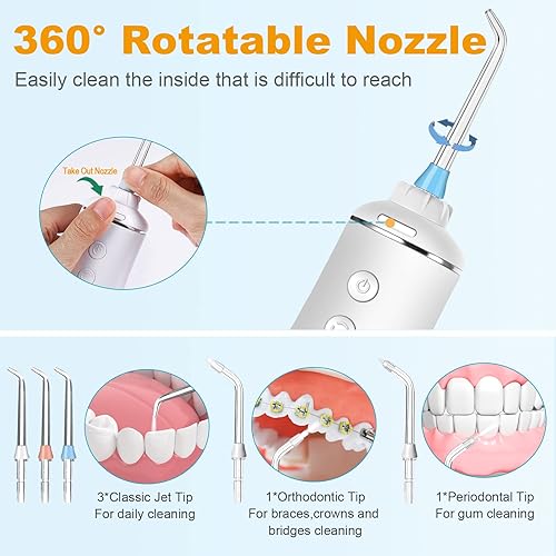 Miniatura 3 de HIDOOING - Hilo dental inalámbrico para limpieza de dientes irrigador oral dental recargable de 118fl oz con modo de bricolaje 5 consejos para el