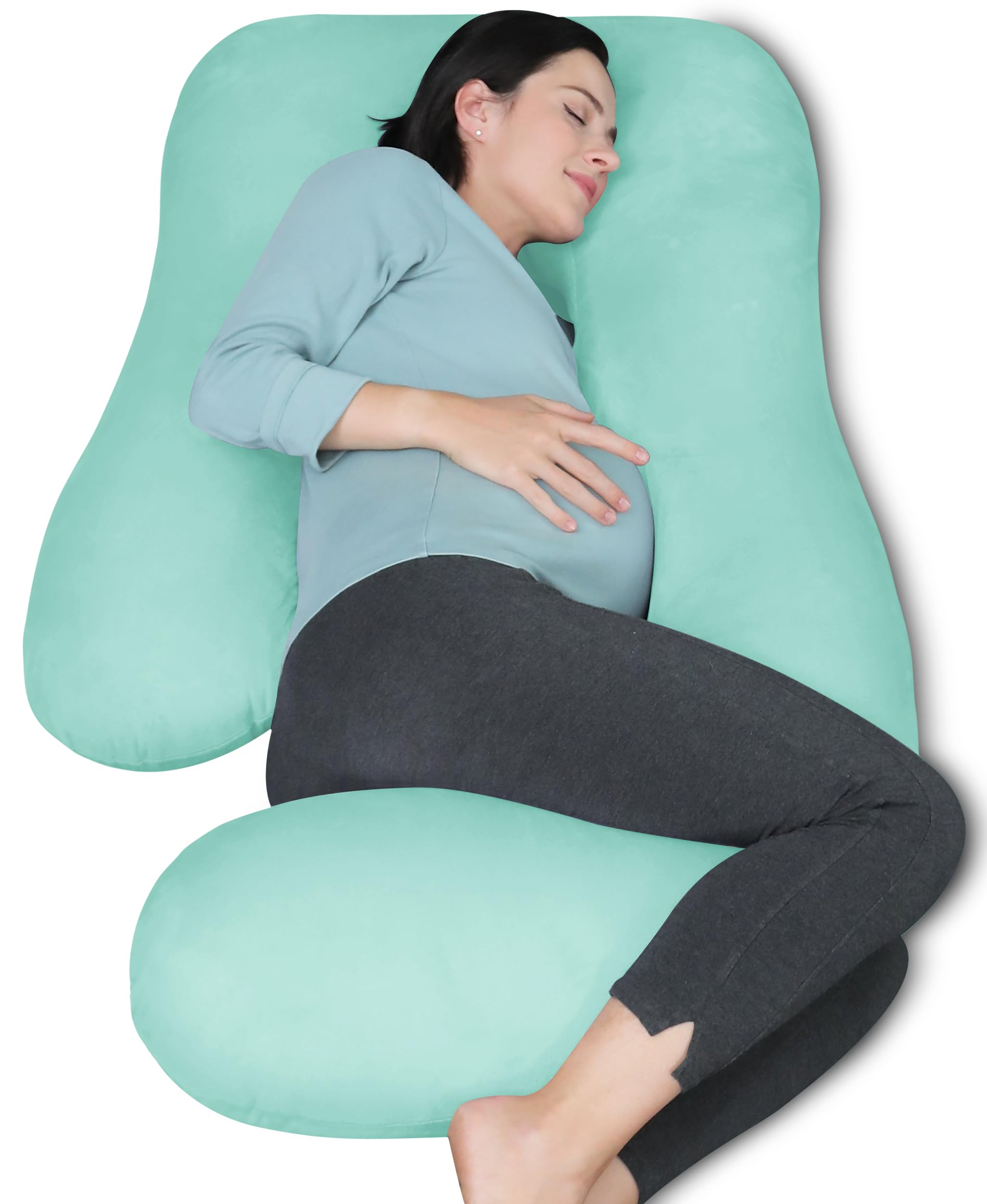MOON PARK Pregnancy Pillows for Sleeping - U Shaped Full Body Maternity Pillow with Removable Cover - Support for Back, Legs, Belly, HIPS - 65 Inch - Turquoise
