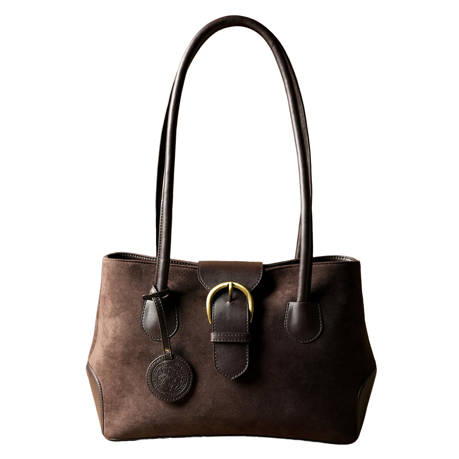 theater Winslet Brown Suede Shoulder Tote Bag for Women | Structured Everyday Handbag with Buckle Detail | Spacious Work & Daily Carry Tote-picture-12