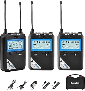 Wireless Lavalier Microphone, kacallap 100 Channel UHF Dual Wireless Microphone System with 2 Transmitters & 1 Receiver, Lapel Clip Mic for DSLR, XLR Camcorder, Phone, Support Audio Monitoring