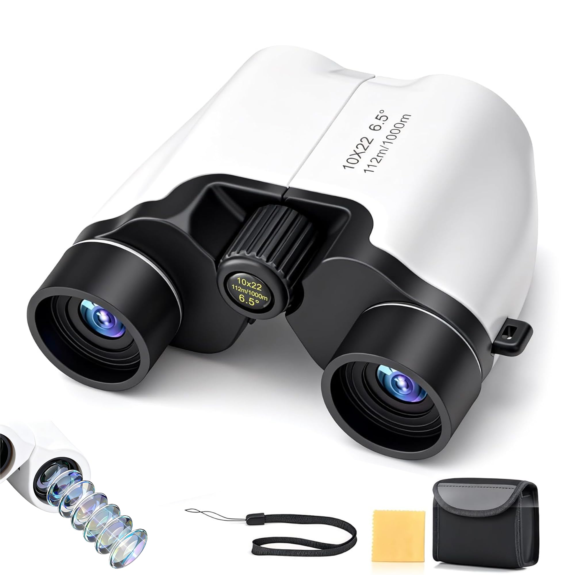 10x22 Binoculars for Kids Adults, 112 to 1000m Vision Easy Focus Telescope Only 136g Waterproof FMC Multilayer Small Binoculars Toy for Bird Watching Travel Sports with Neck String-picture-28