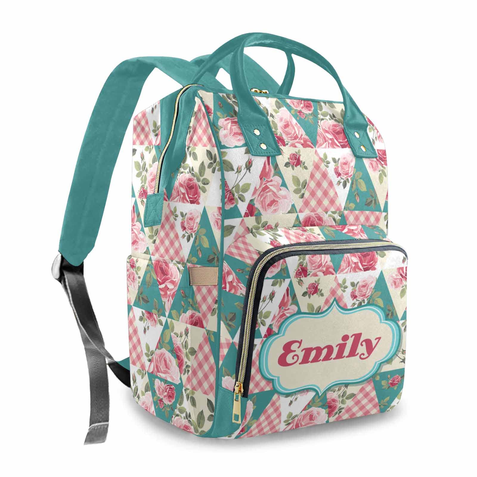 Newcos Personalized Name Diaper Bag with Pink Floral for Women, Customized Casual Nursing Mommy Daypack with Large Capacity for Holiday Mother's Day