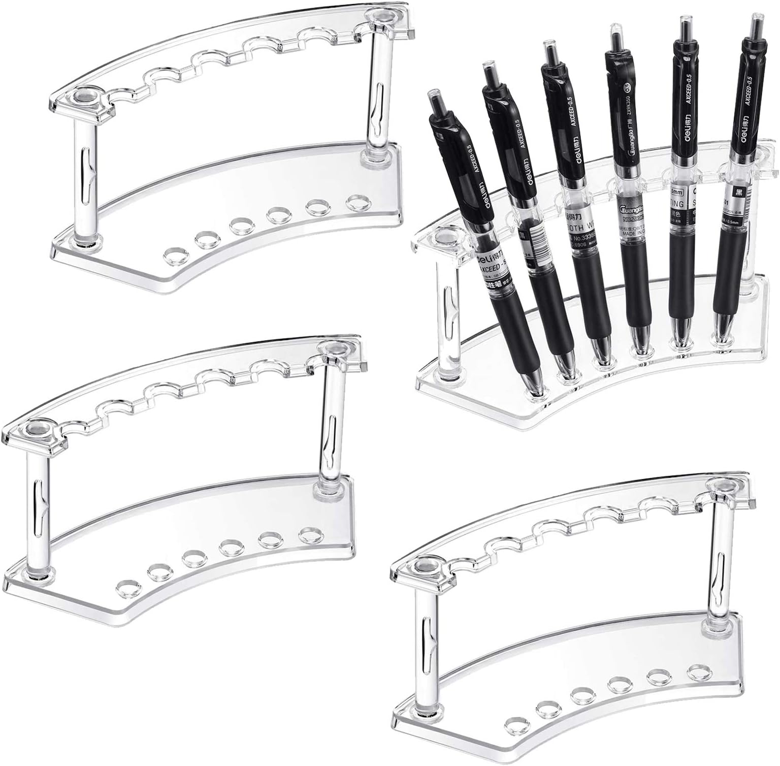 Clear Plastic Pen Holder Display Stand - 4 Pack, 6-Slot Organizer for Home Office & Store Use