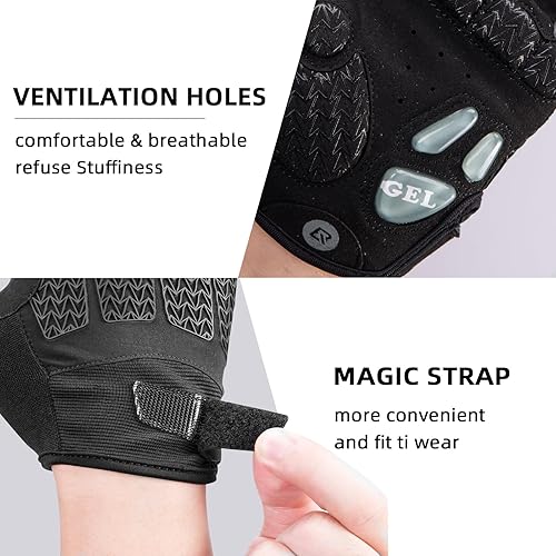 Miniatura 4 de ROCKBROS Guantes de ciclismo de invierno, guantes de bicicleta de invierno con dedo completo, resistentes al viento, antideslizantes, guantes