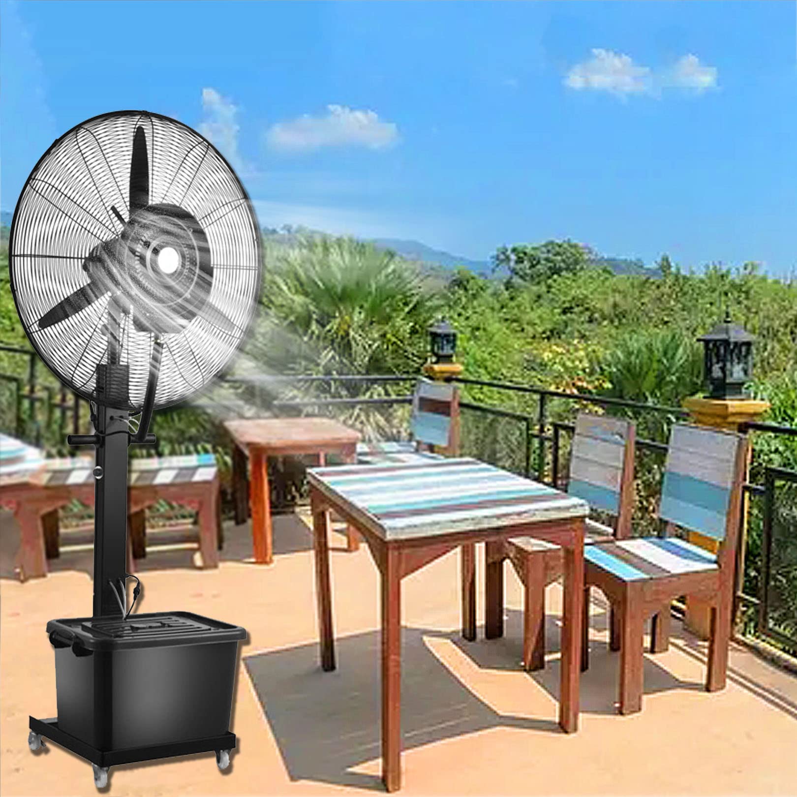 asdchZen Oscillating Misting Fan With 11 Gallon Tank, 3 Cooling Speeds, Pedestal Fan For Backyards, Patios, Workshop,71cm/28in