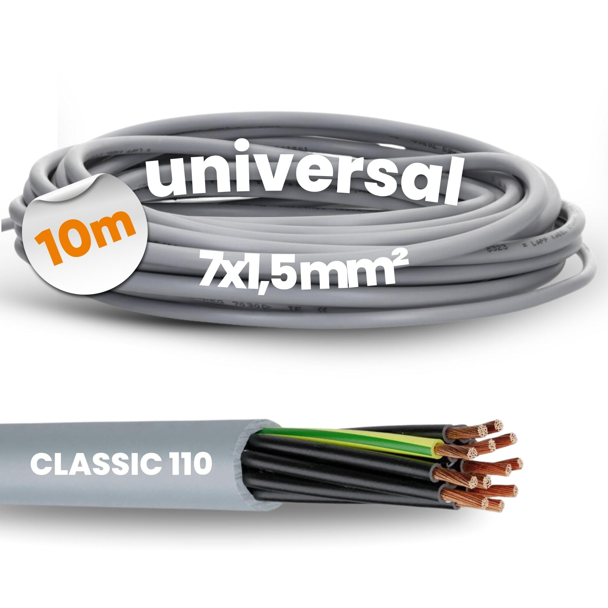 Câble De Commande 7 X 1.5 Mm² ÖLFLEX Classic 110 - Gainé PVC Gris - Résistant à L'Huile - Pour Éoliennes Et Machines