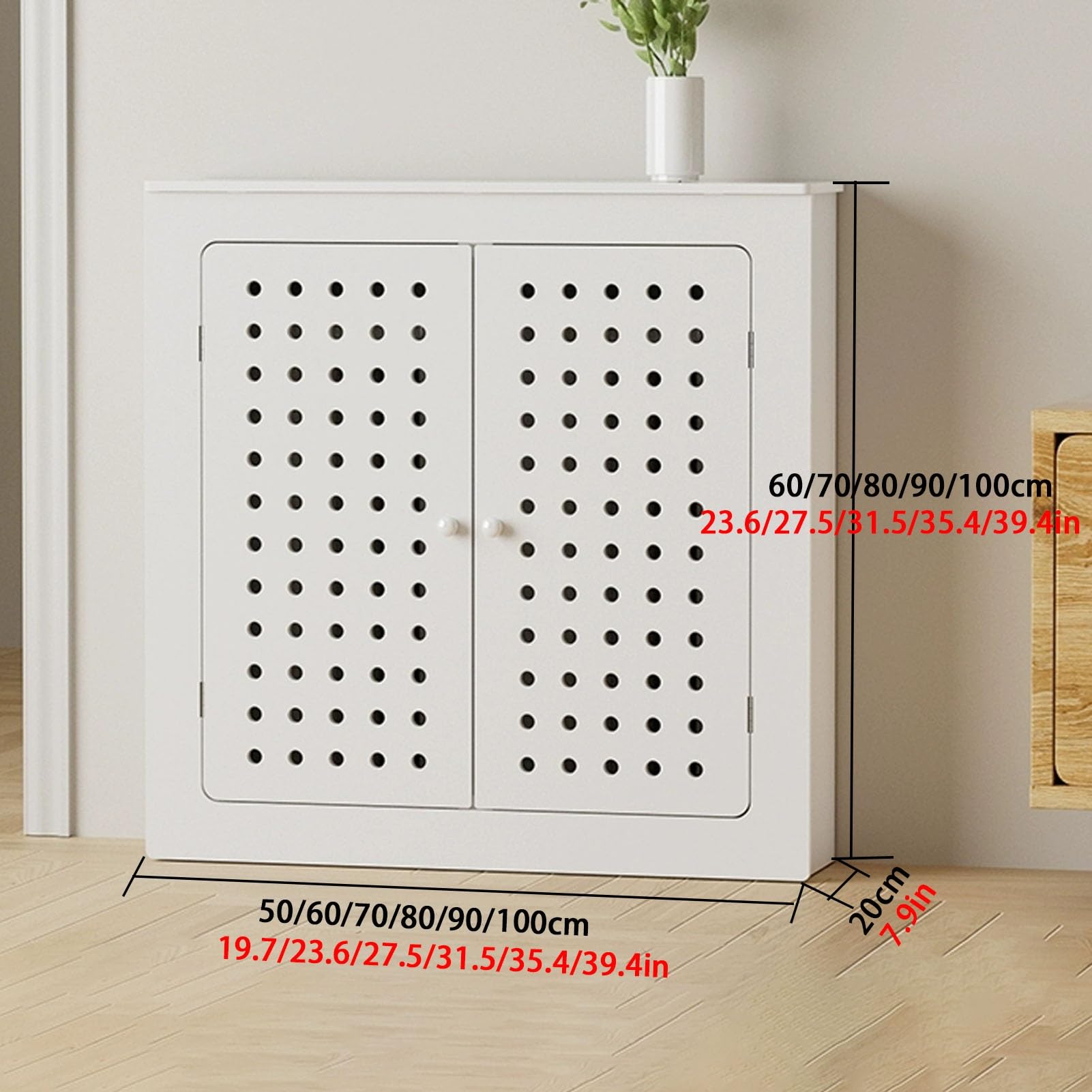 Generico Copritermosifone Moderno - Armadio riscaldante in PVC con 2 Ante e Listelli Verticali, nasconde elegantemente i Tubi, Perfetto per casa e Ufficio (L60xA80xP20 cm)