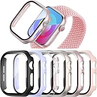 Vista 7 de Pack de 6 fundas para Apple Watch Series 3/2/1 de 38mm con protector de pantalla de vidrio templado, BHARVEST Funda protectora de PC duro resistente