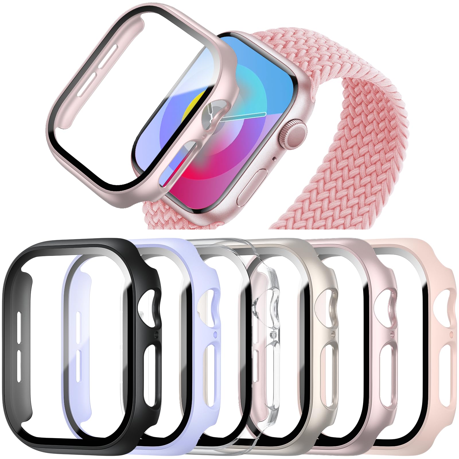 6 Pack Case for Apple Watch Series 11/10 42mm with Tempered Glass Screen Protector, BHARVEST High Definition Scratch Resistant Hard PC Bumper Cover