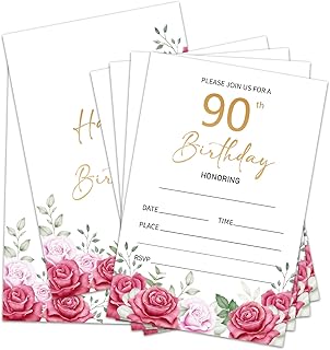 90th Birthday Invitations for Women Party Invitations With Envelopes, Party Celebration Invites Cards (20 Pack), Birthday Invites 80th Invitation Party Invitation Adult -06