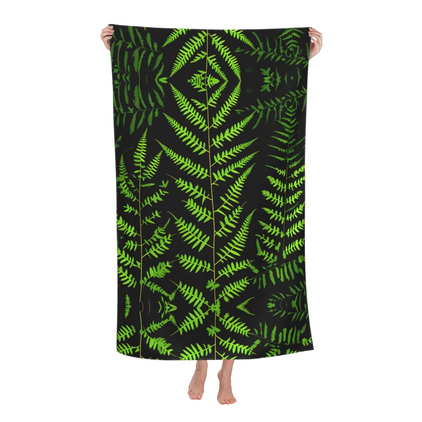 Oazcvbnn Women's White Natural Plant Silhouette Fern Leaf Print Adult Beach Towel Summer Travel Pool Vacation Swimming Fitness Outdoor Adventures