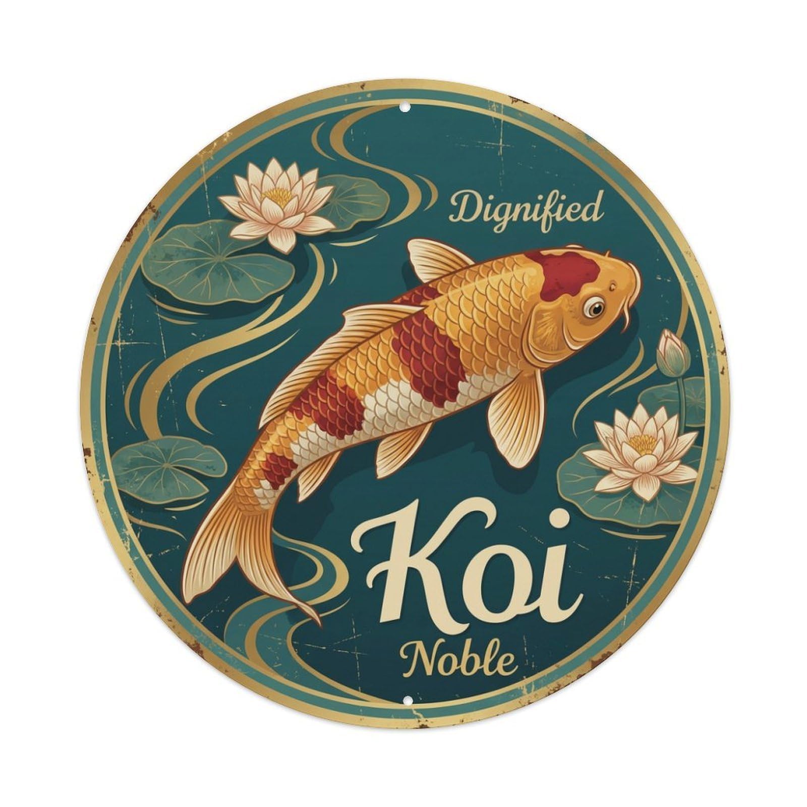 Metal Tin Sign Koi Fish Noble Elegant Japan Retro Ukiyo-e