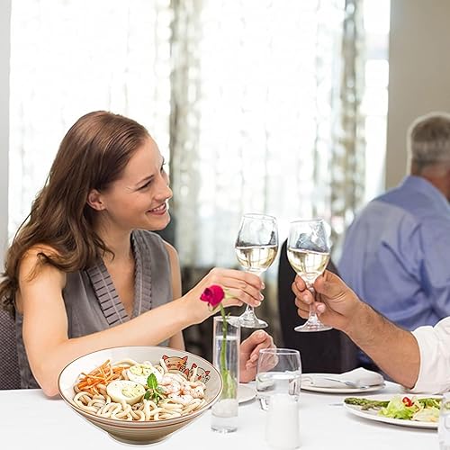 Miniatura 5 de NJCHARMS Tazón de sopa de fideos de ramen japonés de cerámica, 2 juegos (6 piezas) de 42 onzas, con cuchara y palillos a juego para fideos asiáticos