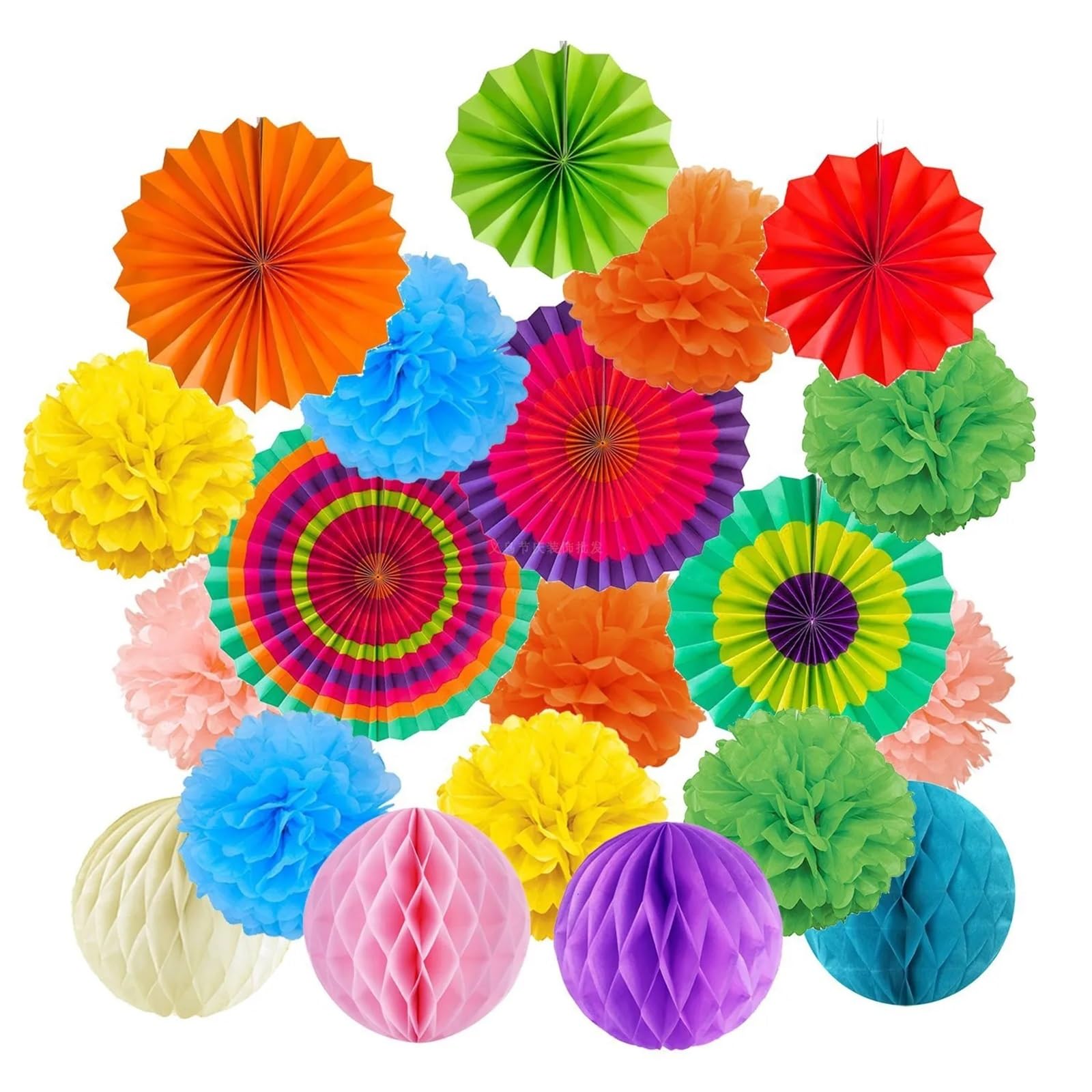 Paper Pom Poms 19Pcs Blue Tissue Paper Pom Poms Flower Fan and Honeycomb Balls for Birthday Wedding Festival Decorations(Color-05)