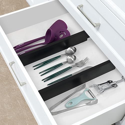 Miniatura 7 de Utoplike Organizador de cajones de cocina expandible de bambú y 4 separadores de cajones de cocina de bambú (16.53-21.6 pulgadas)