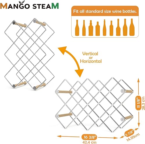 Miniatura 9 de Mango Steam Elegante soporte para 10 botellas de vino para almacenamiento en encimera y refrigerador, cromo plateado