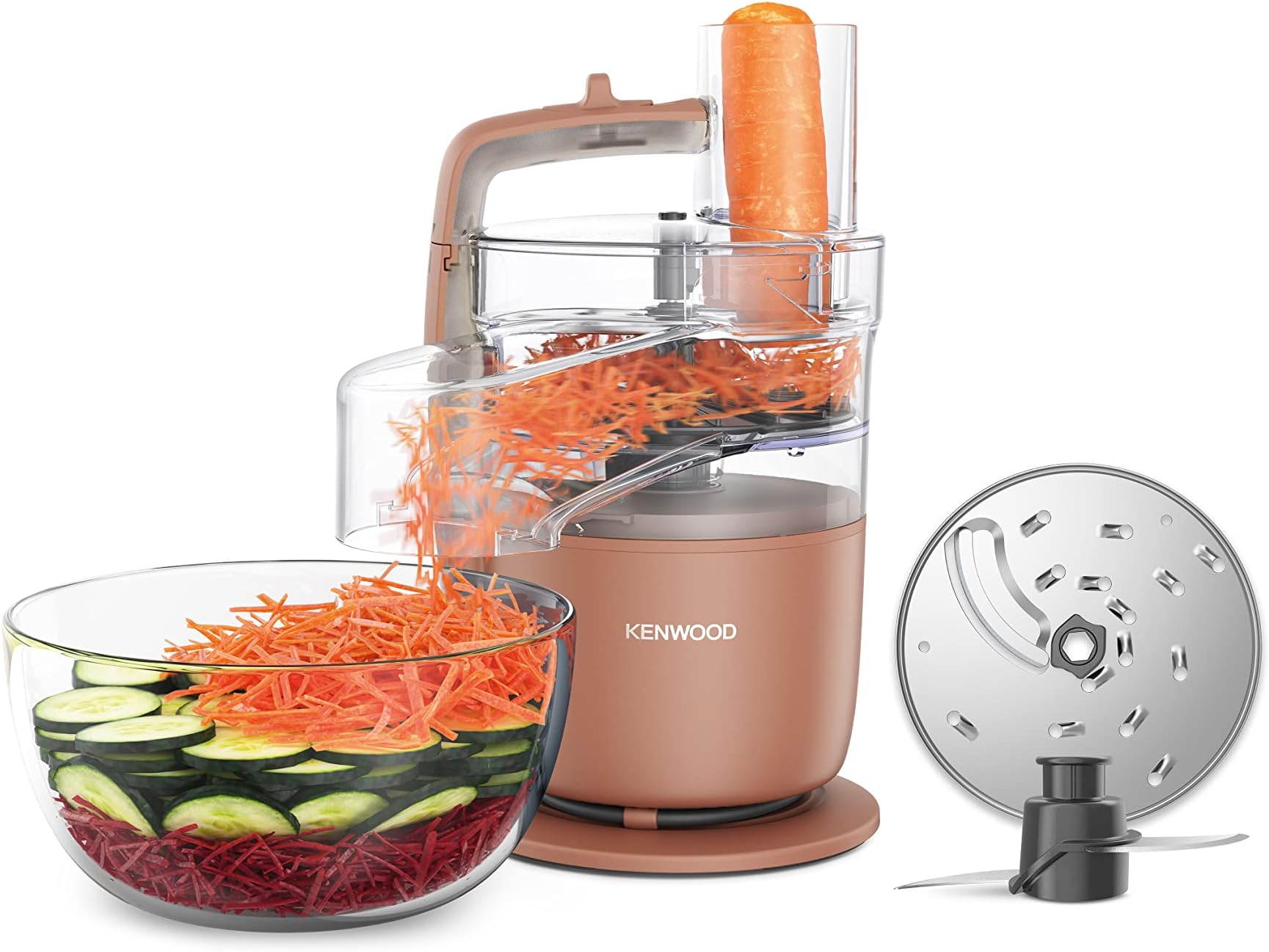 MultiPro Go FDP22.​130RD, Kitchen Robot, Chops, Slices, Grates, Purees, and Kneads, 360° Express Serve, 1.3L Bowl, Kneading Blades, 4mm Disc, 650W, Clay Red