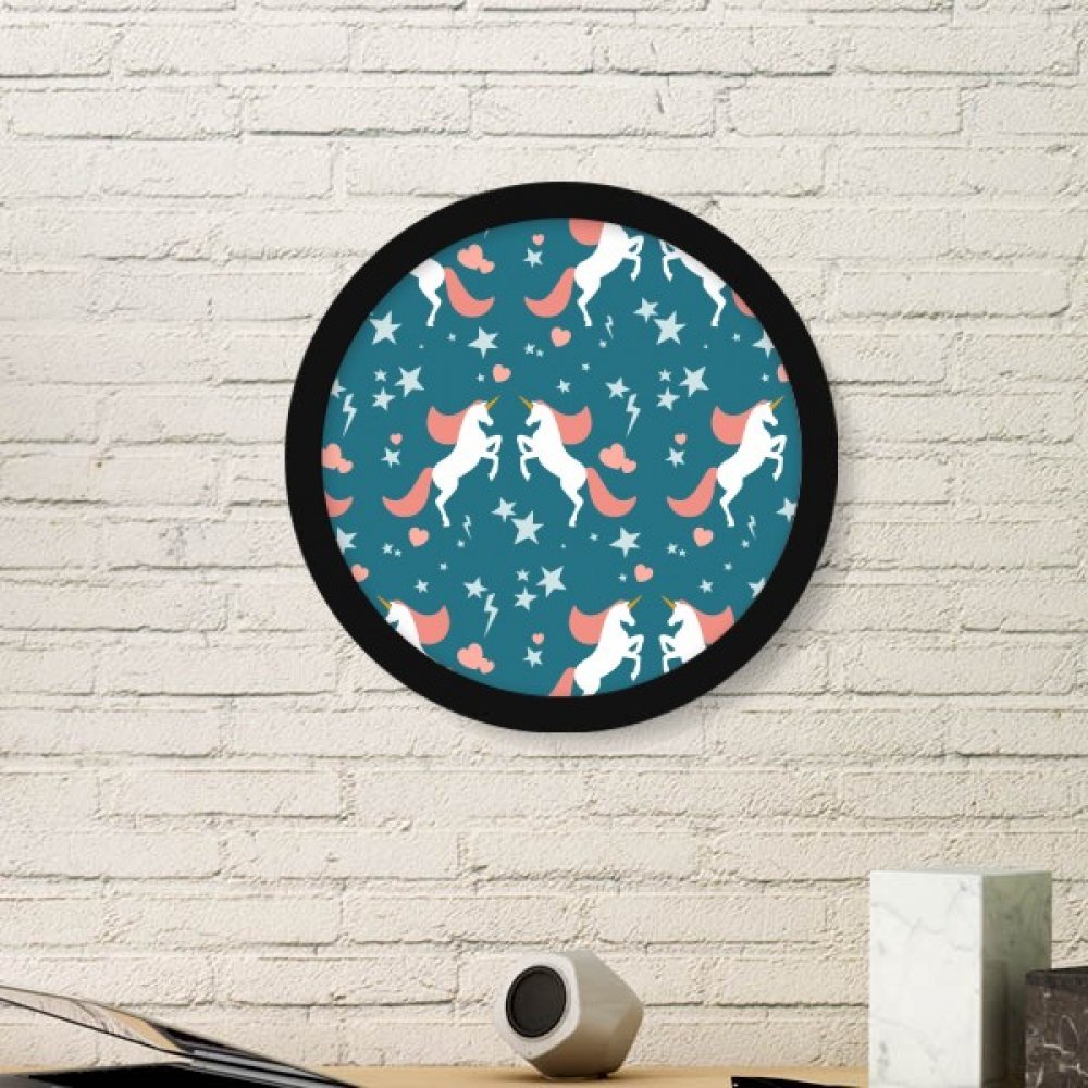 Cadre photo ronde en bois motif licornes noir de petite taille pour déco