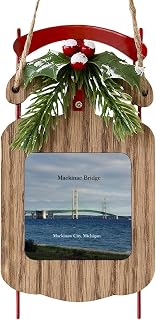 CafePress Mackinac Bridge from Mackinaw City Sled Christmas Ornament