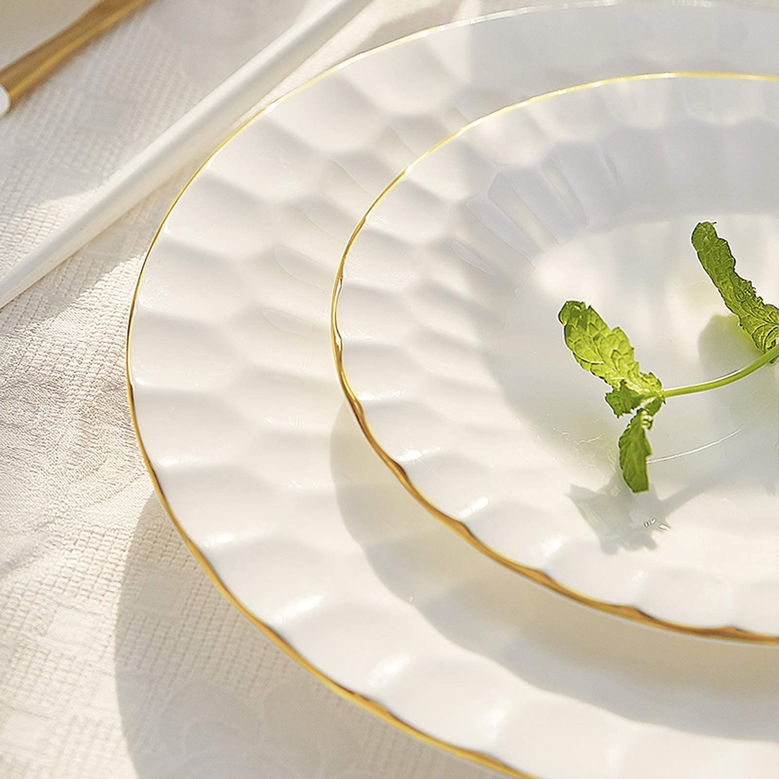 Zestaw naczyń / talerzyków / misek, ceramiczne zestawy obiadowe, 60-częściowy zestaw zastawy stołowej z porcelany kostnej Phnom Penh | Porcelanowa miska na płatki śniadaniowe i zestaw talerzy