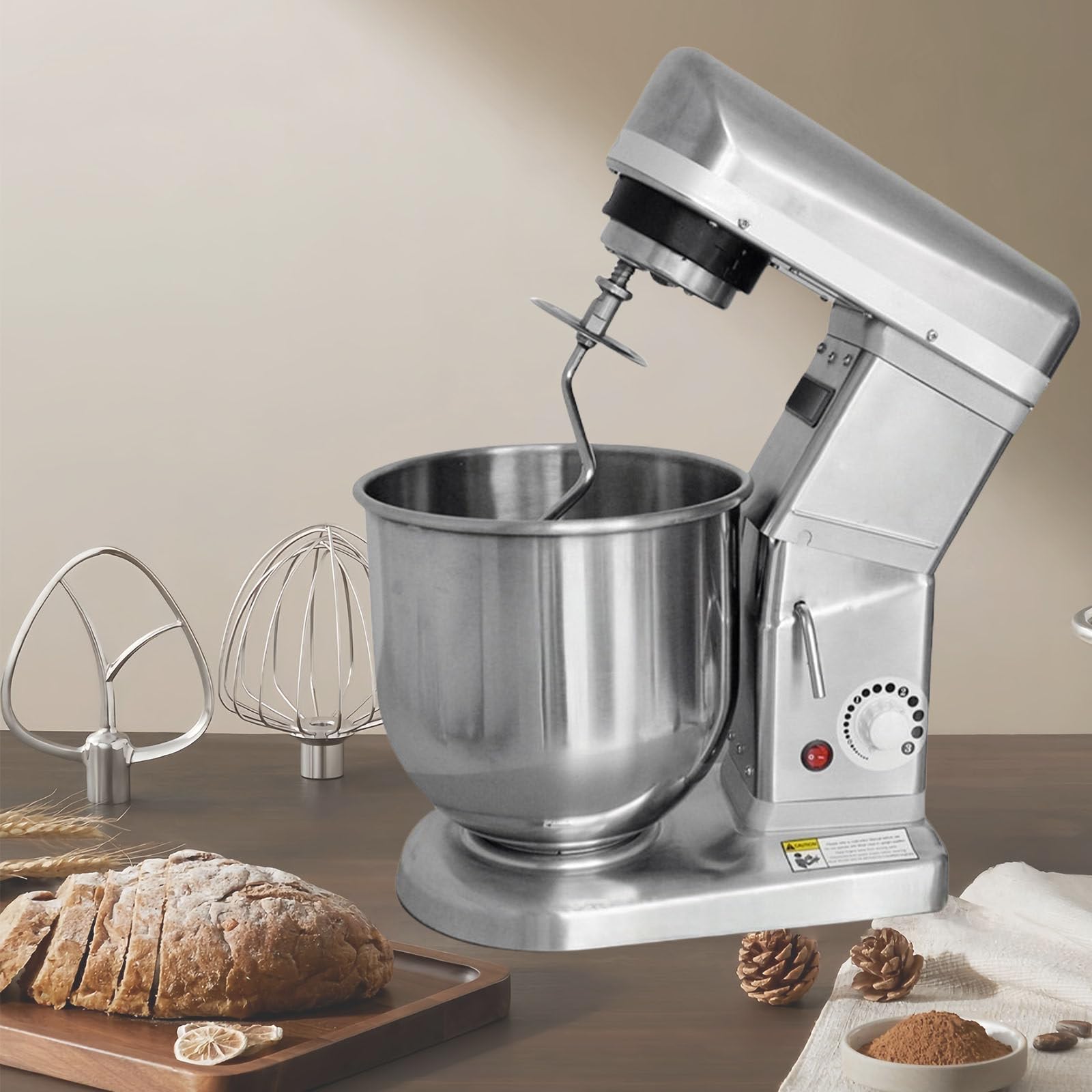 Mikser Stojący, Wielofunkcyjny Robot Kuchenny, Miska Ze Stali Nierdzewnej O Pojemności 5 L/7 L/10 L, Zdejmowana Osłona Przeciwbryzgowa, Trzepaczka, Hak Do Ciasta I Nakładki Ubijające.,10L