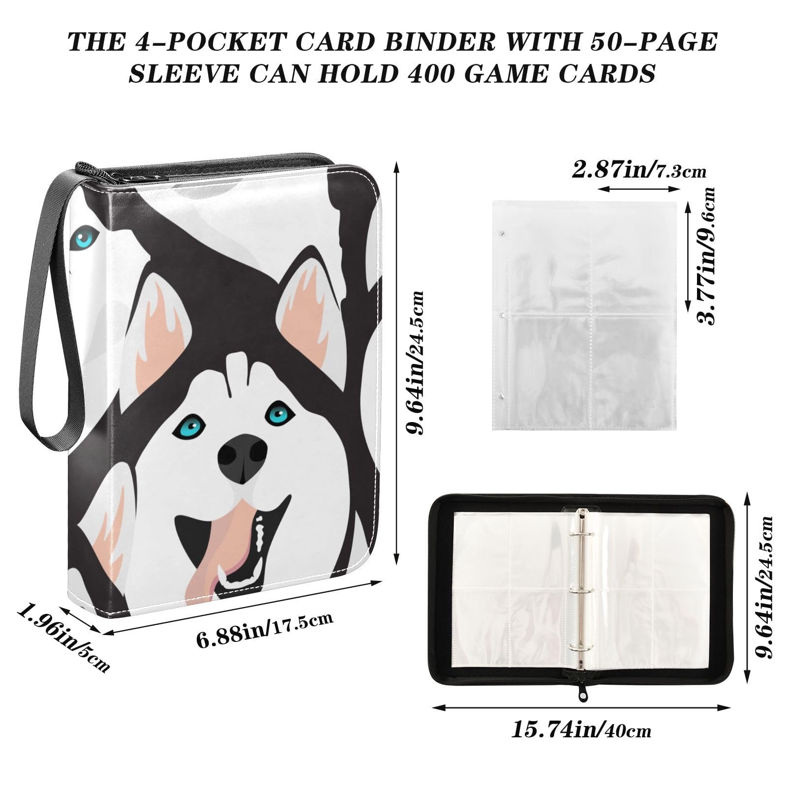 Kigai Dogs On Grass Card Binder - 400 Pocket Trading Card Album With 50 Sleeves