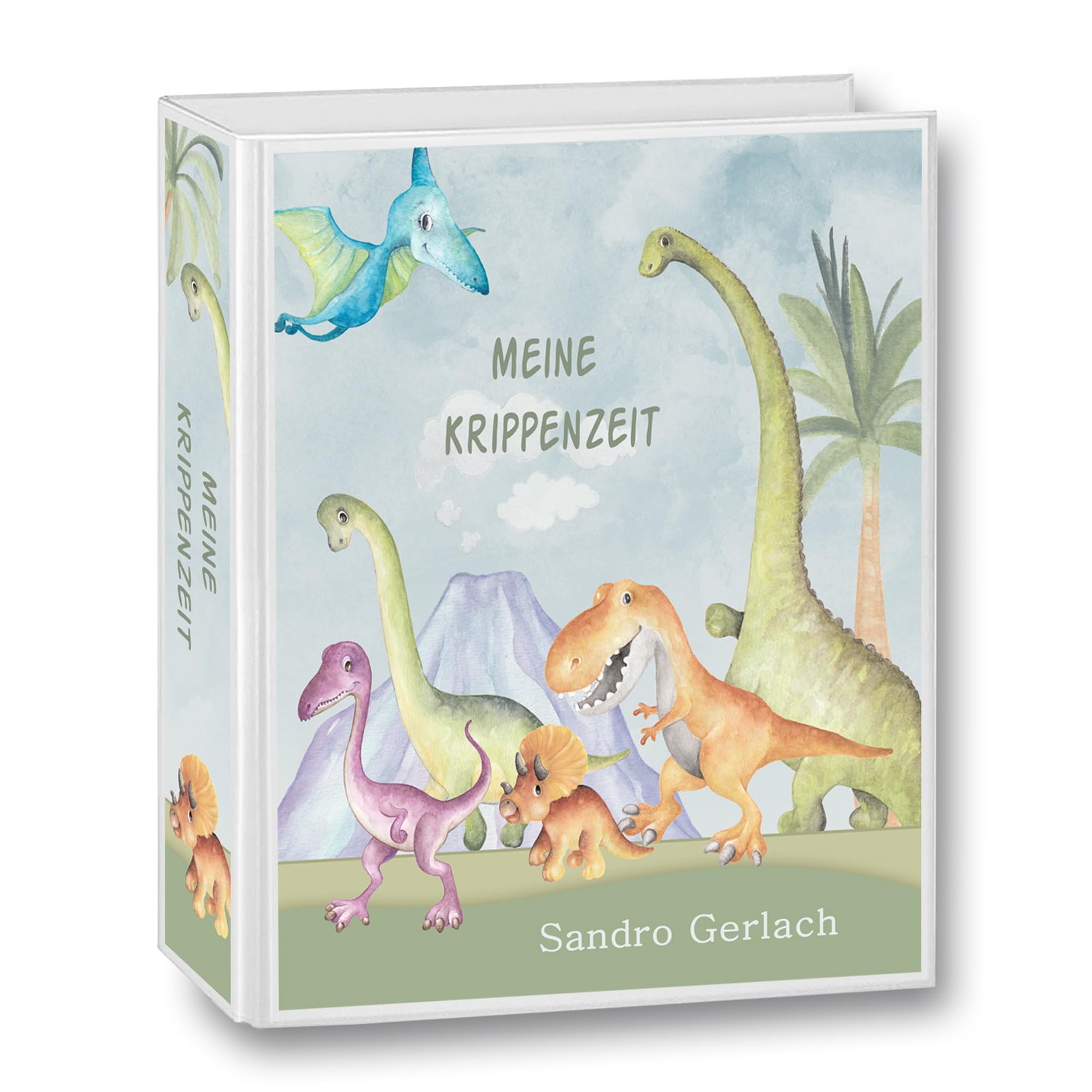 Kindergarten Ordner personalisiert mit Namen und Wunschtext Dinos A4 - Meine Kindergartenzeit Kindergartenordner Portfolioordner Sammelordner Dinosaurier Junge Mädchen Blau
