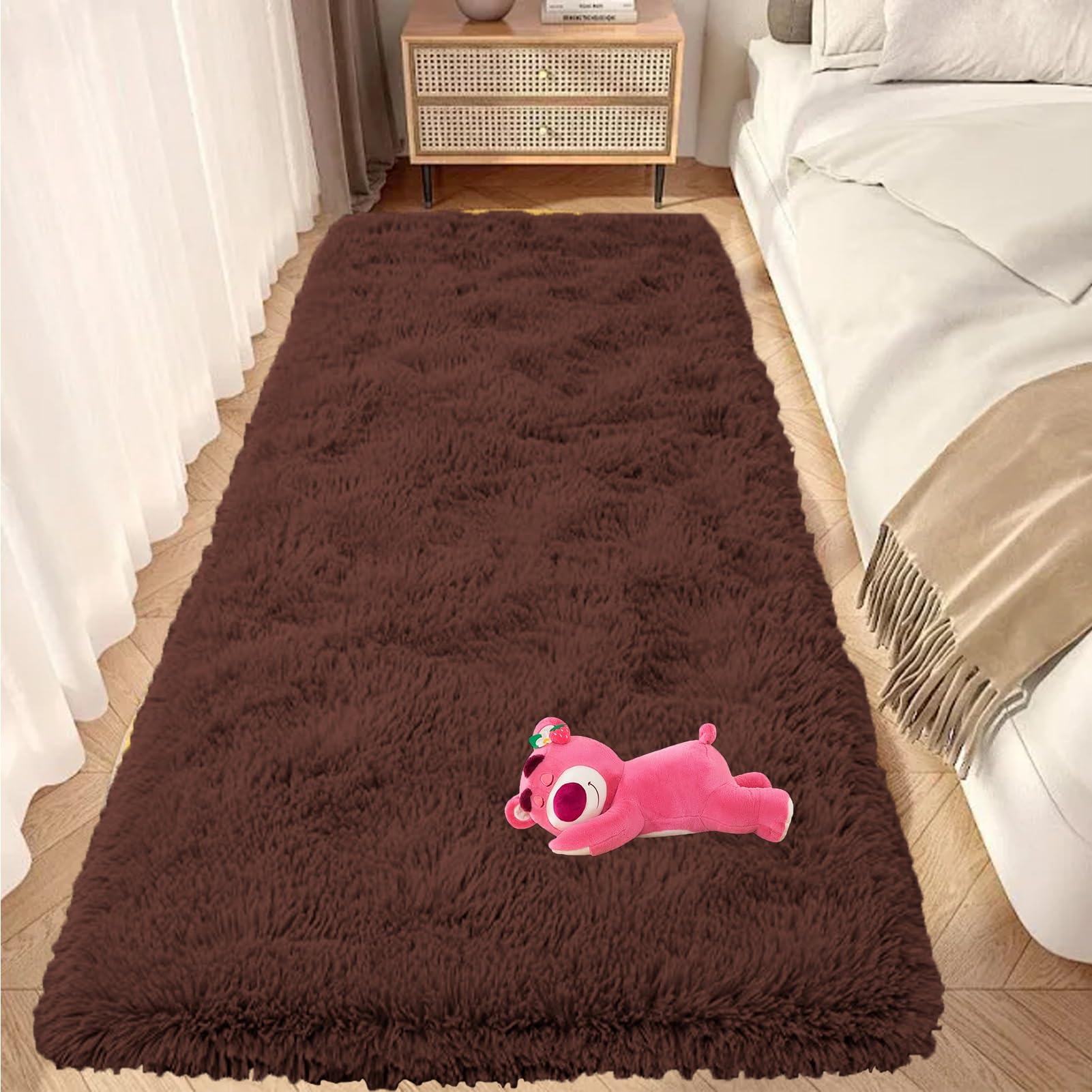Teppich Wohnzimmer 130 x 220 cm Flauschig Felloptik Teppich Wohnzimmer Wohnkultur für Stühle Sofa Schlafzimmer Kinderzimmer, Braun