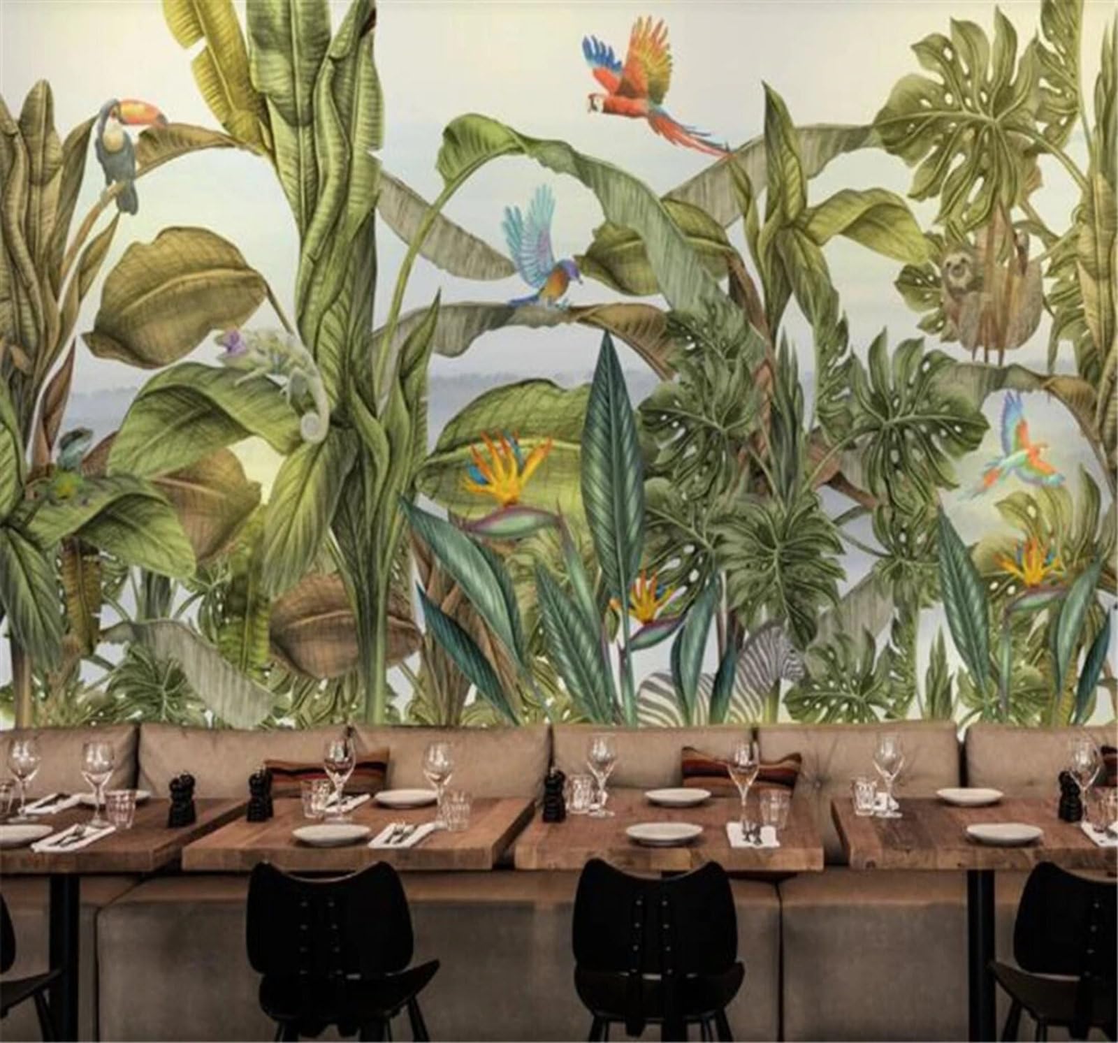 Papier peint 3D plantes tropicales fleurs oiseaux intisse grand format 350x256 pour mur salon