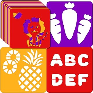 24 PCS Drawing Stencils for Kids 5 Types Kids Paint Stencils Made from Washable Plastic, Fun Chalk Stencils for Kids Learn Art, Kids Stencils, Craft Stencils for Children,5.6 x 5.6 Inch