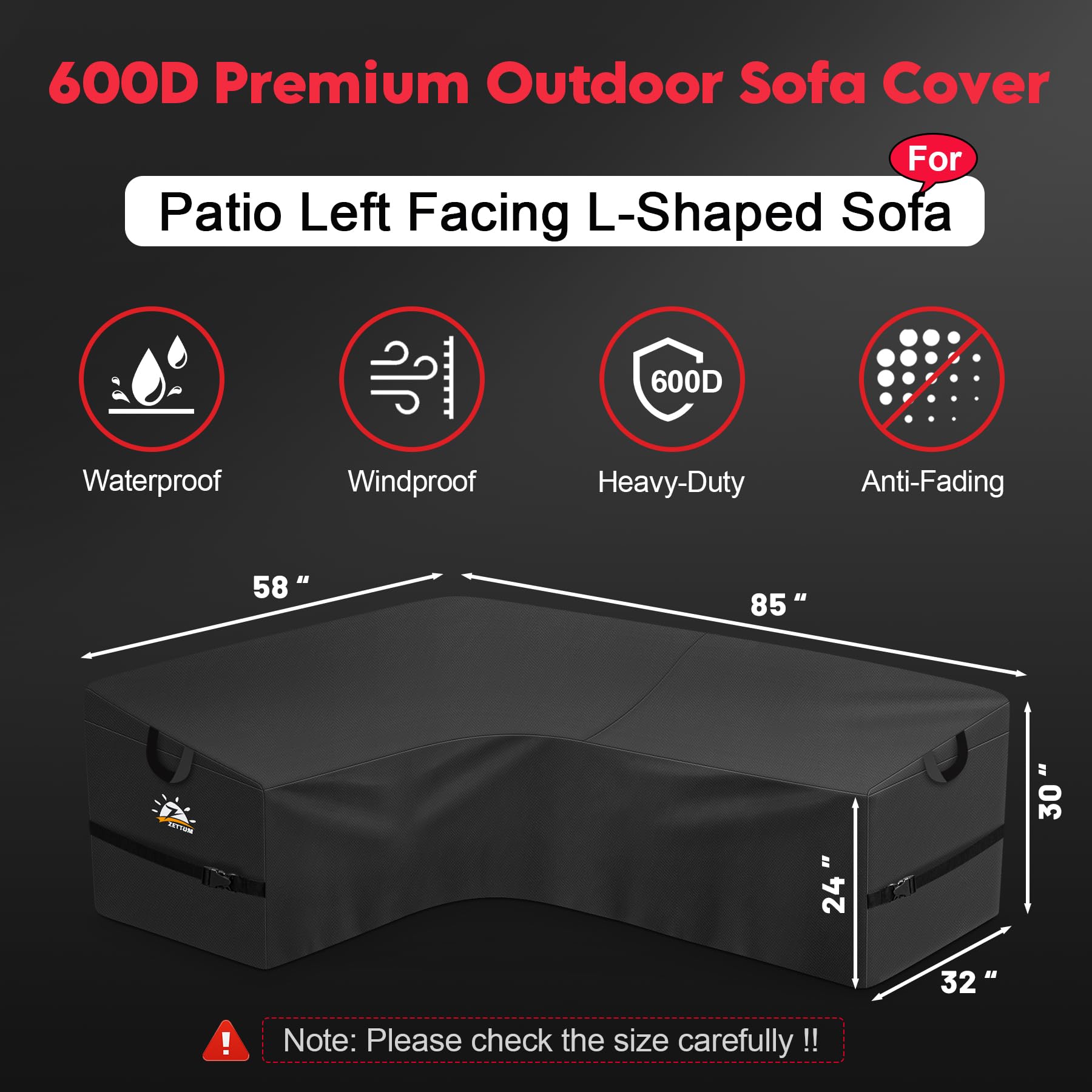 Zettum Copertura per Salotto da Giardino 147L x 215R x 80W cm – Copertura a Forma di L per Esterni, Realizzata in Tessuto Impermeabile 600D, Ideale per mobili da Giardino.