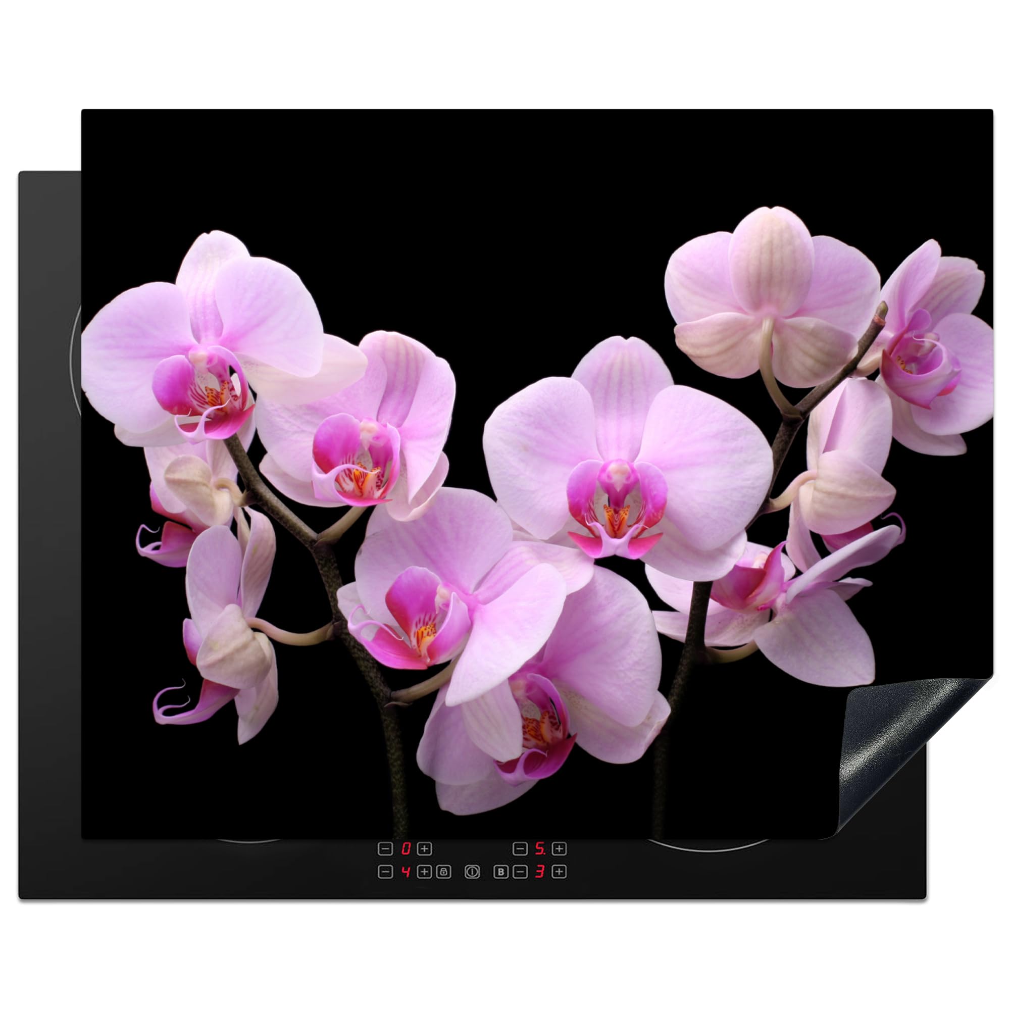 KitchenYeah© Induction Hob Protector Mat 20.5"x25.6" / 65x52 cm Stove Cap Top Cover Kitchen Cooker Covers for Electric Hobs Vinyl Orchid - Flowers - Pink - Flora — image 1