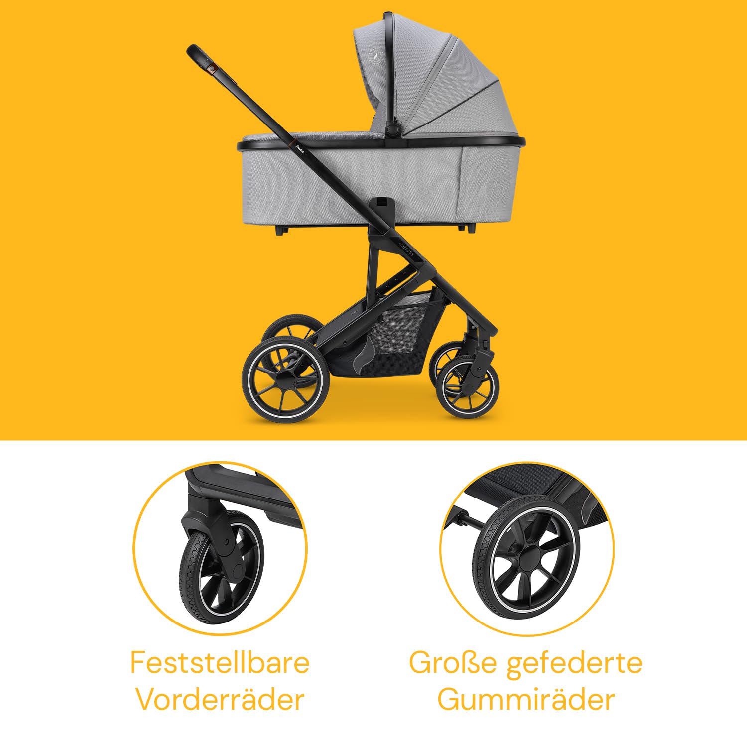 OSANN - Poussette pour bébé/enfant Juntos Gris clair - 0-22 kg - 53,5 x 104,5 x 97,5 cm - Compacte, nacelle avec matelas ou siège sport - pare soleil, housse de pluie - compatible siège auto