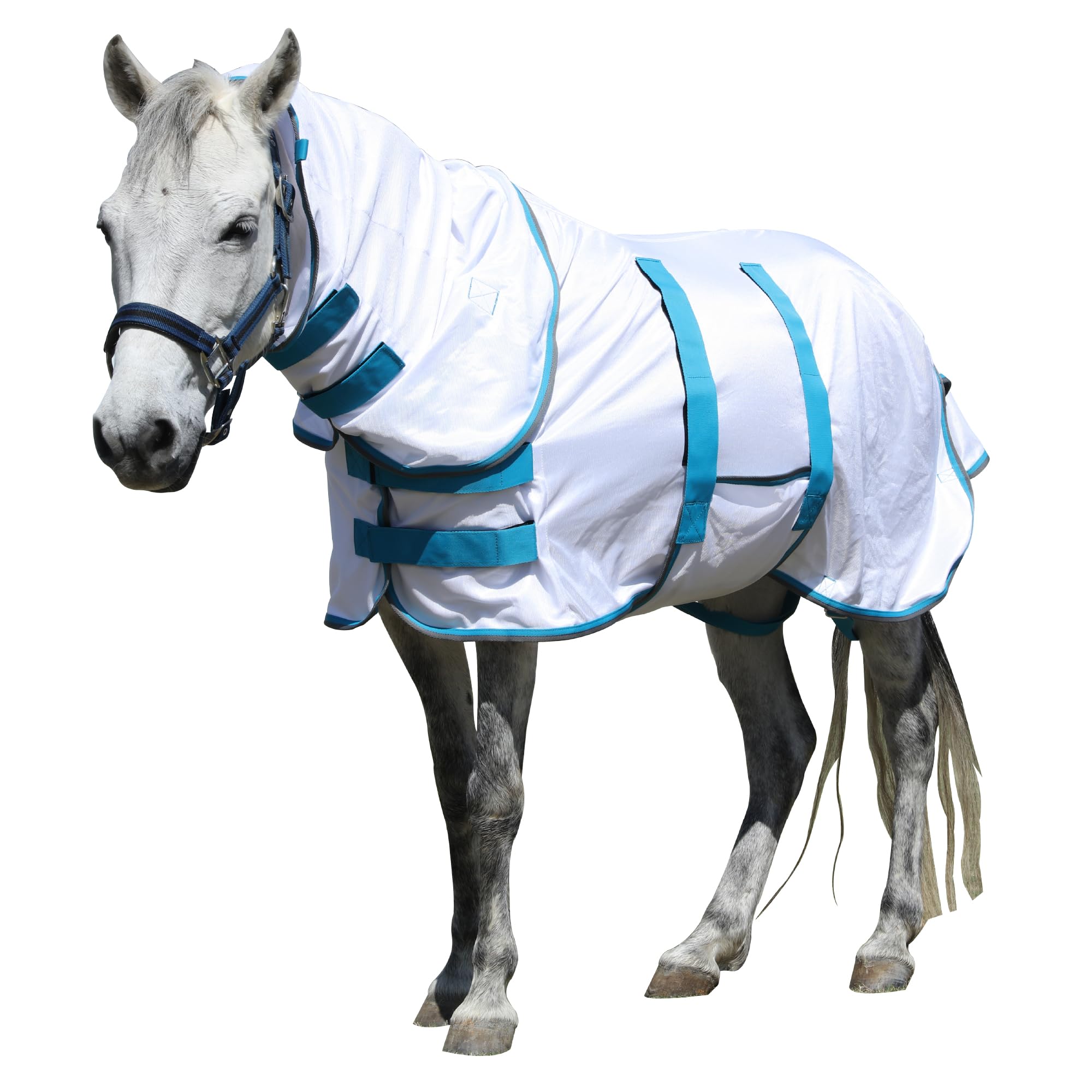Alfombra con cuello combinado – Sábana de malla ligera y suave para verano para poni Shetland, potro/burro, blanco (3'20.3 cm)