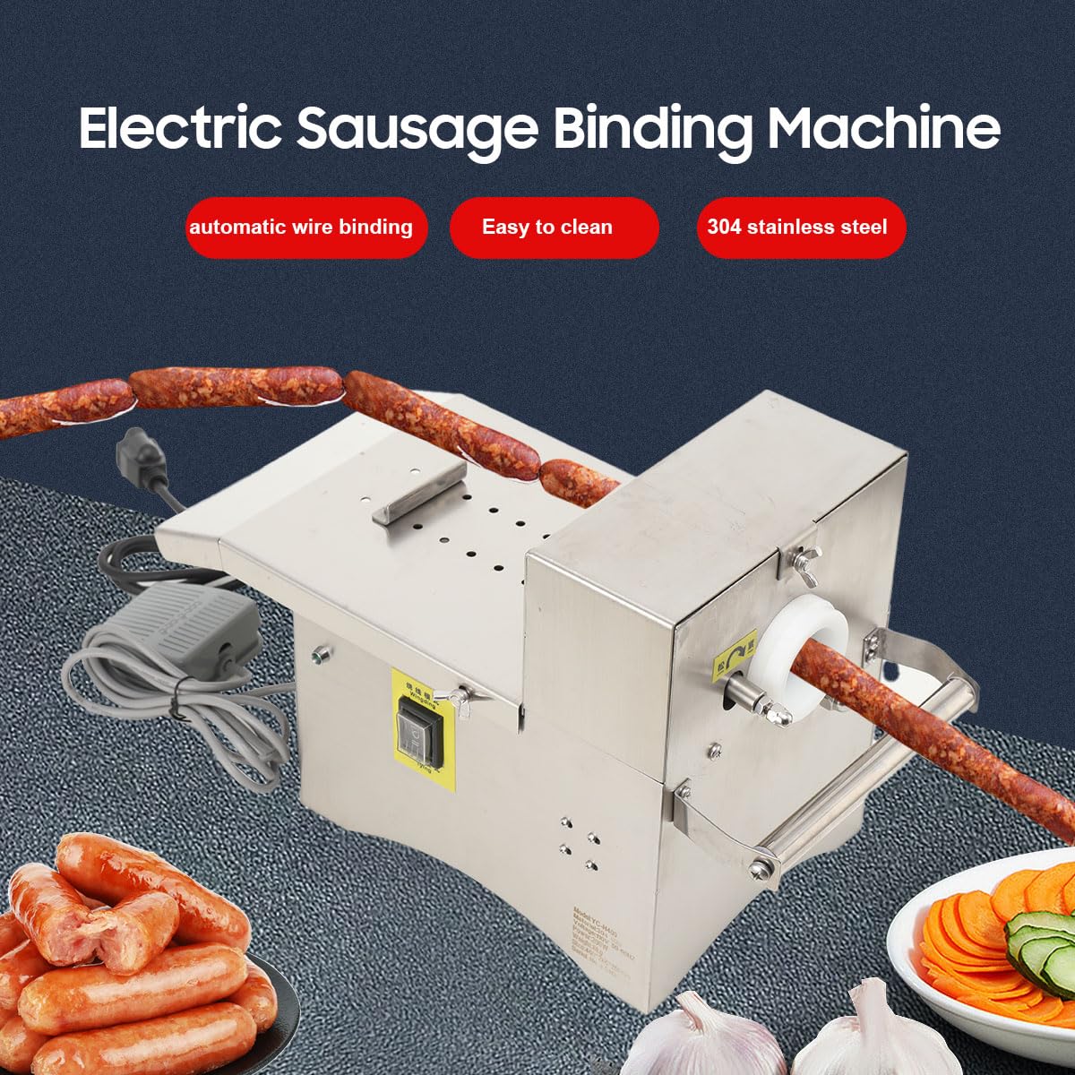 TABODD Electric Sausage Tying Machine Sausage Tying Knotting Machine, Stainless Steel Automatic Sausage Tying Knotting Machine Binding Strapping Machine Commercial Sausage Linker for Restaurant, Home