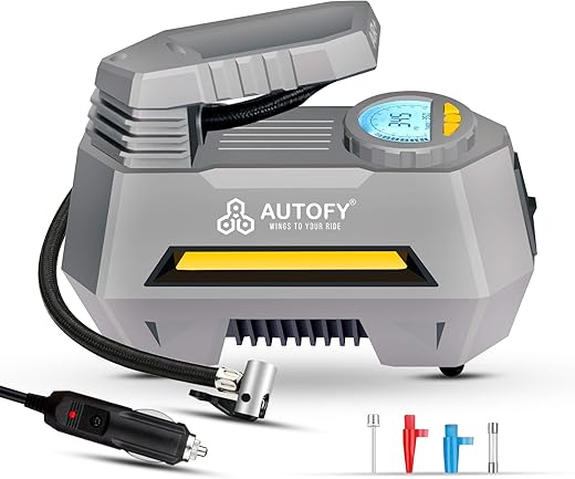 Autofy AIR+ 2 Years W"A"R'R'A"NT"Y with AUTO Cut Advanced Digital & Analog Display Car Tyre Inflator 150PSi Portable Air Compressor Pump with Emergency LED Light (4 Meter Wire –...