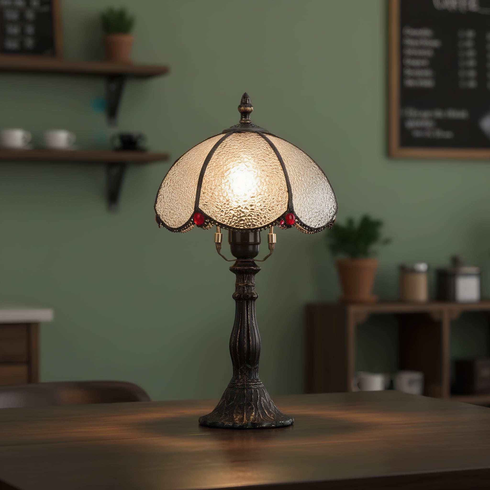 BARCELONA LED Lámpara de Mesa Candice Estilo Tiffany con Pantalla de Cristal Burbuja, Diseño Retro e Industrial, Clásico y Elegante para Sala de Estar, Dormitorio o Mesita de Noche, Vidrio Artesanal