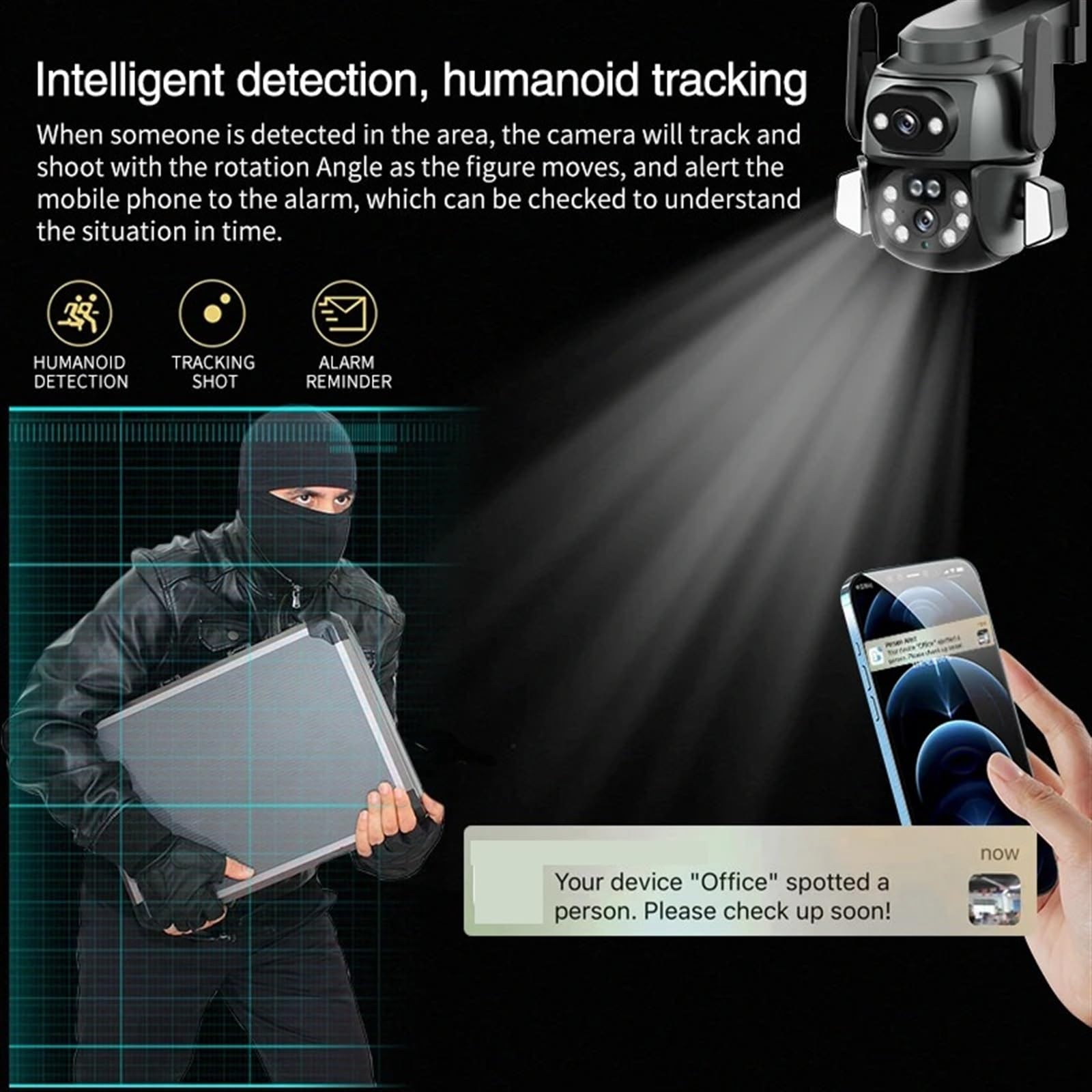 Caméra de sécurité, 4K 8MP caméra Double Objectif écran 2K 4MP de Surveillance vidéo Suivi Automatique extérieur bidirectionnel Audio IP66 PTZ(4K Camera Add 32G)