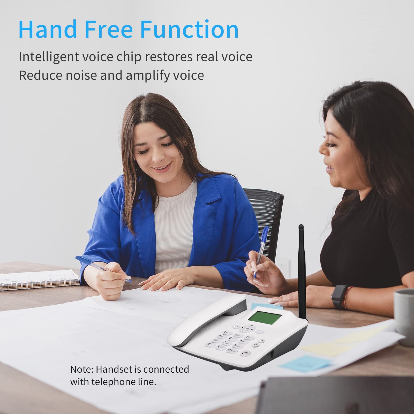 Téléphone Fixe sans Fil 4G Support de Bureau GSM 850/900/1800/1900MHz Carte SIM Antenne Radio-Réveil Fonction SMS pour Maison Centre d'appels