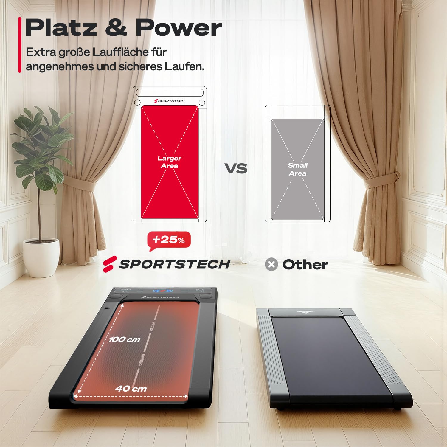 Sportstech sWalk Walking Pad, Laufband für Zuhause klappbar mit Steigung 7,5%, Laufband Schreibtisch, Under Desk Treadmill, 8 km/h, leise, App, LCD Display, bis 120 kg, Homeoffice Fitnessgerät